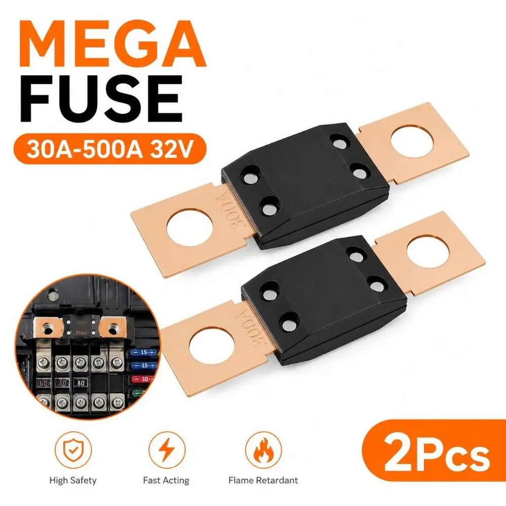 2Pcs New 30A-500A MEGA Fuse 32V Flat Type Bolt-on Fuse Bolt Mount Copper ANL Car Fuse for Car Audio Marine Boat