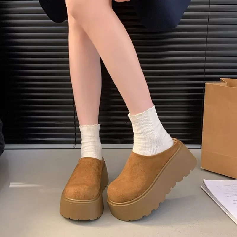 New Arrival Women's Closed Toe Platform Mules, Backless Slip-On Lazy Slippers, Height Increase Casual Outdoor Mules