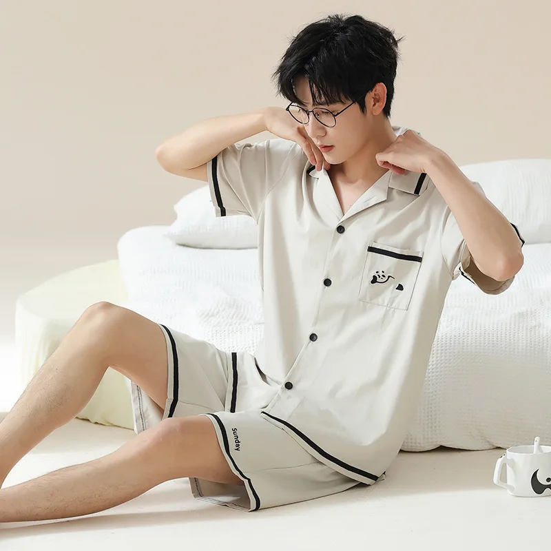 

Men's Pajamas Modal Collar Short Sleeved Shorts Casual Home Suit Set Pajamas Short Sleeves Sets Loungewear for Men 2024