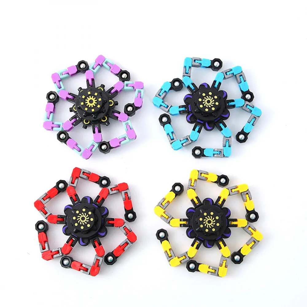 Transformable Fingertip Spinner Toy, DIY Deformable Mechanical Chain Fidget Spinner, Creative Stress Relief Toy for Kids & Adults, 2‑Pack, Assorted Colors