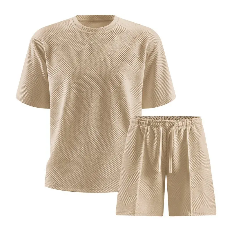 

Summer Casual Faion Men's 3D Texture irt And orts Set ort Sve T-irt Towel Fabric Lightweight Breathable