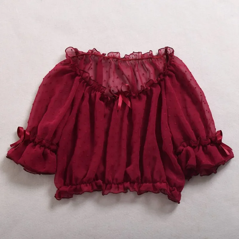 Mesh Lolita Shirt Women Summer Dot Blouses Transparent Elegant See-through Ladies Tops
