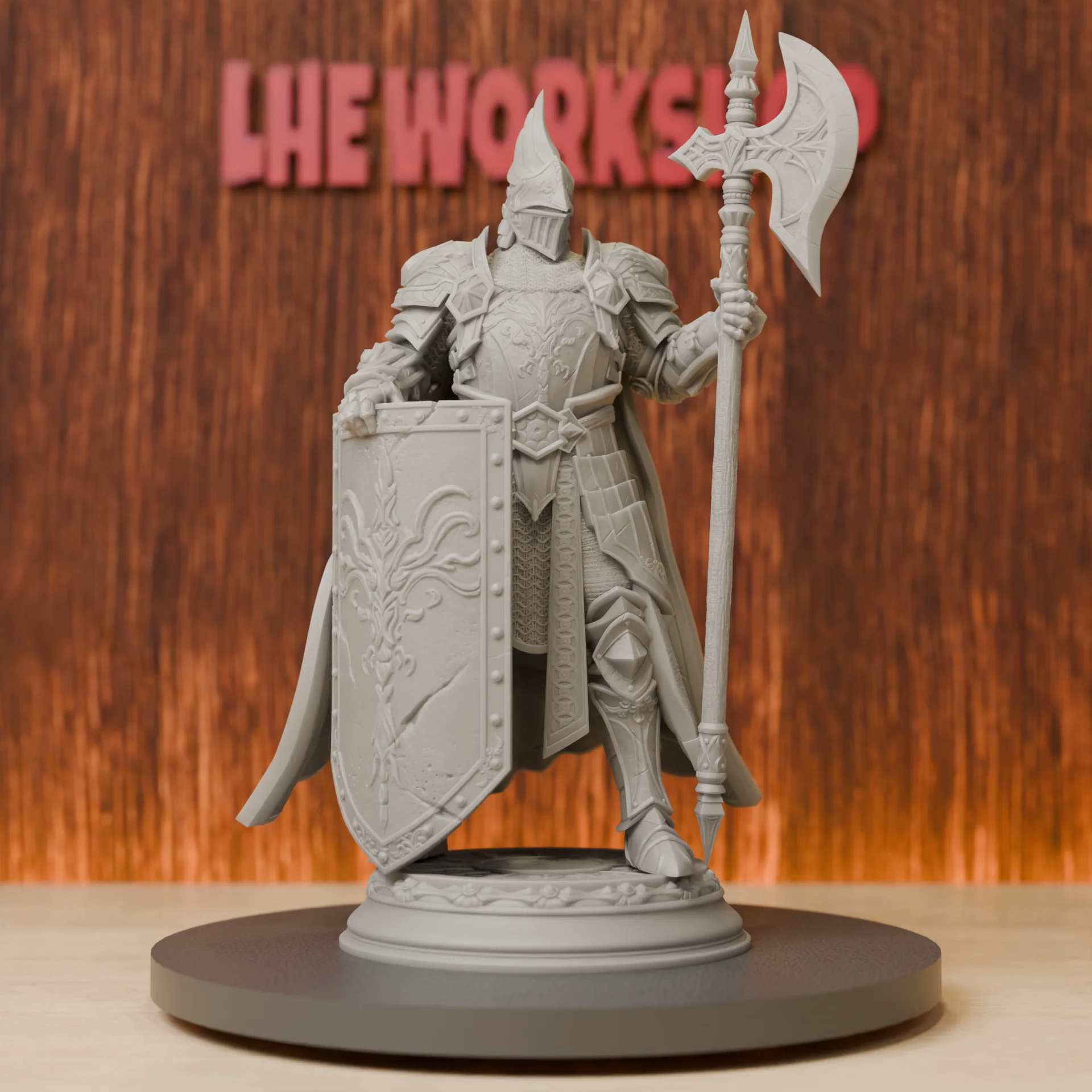 Heavy Knight Paladin Miniatures | 28mm-75mm | Resin 3D Printed DND Pathfinder Mini | Unpainted Grey