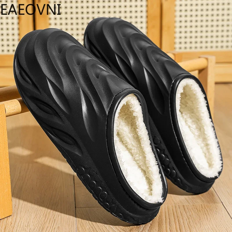 Men Slipper Winter Black Indoor Plus Cotton Keep Warm House Shoes Casual Sports Thick Sole Fur Slippers for Man Trendy All-match