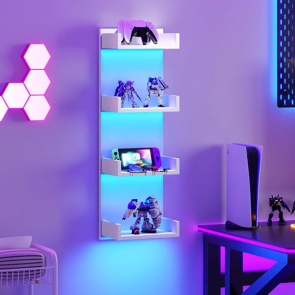 Floating Wall Shelves with LED Lights,4-Tier Floating Shelf Wall Mounted for Storage, Vertical Display Stand, Modern Column Rack