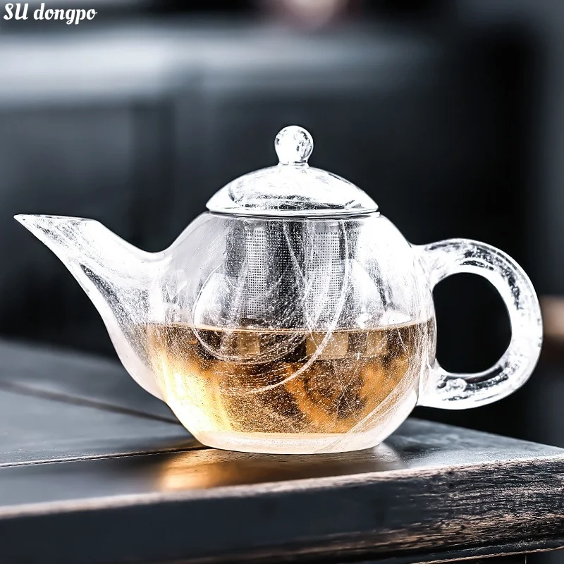 Floating Flower Crystal Glass Teapot Transparent and White Large Capacity Single Pot Tea Maker Exquisite Tea Accessories