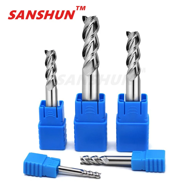 Fräsen Cutter Legierung Beschichtung Wolfram Stahl Werkzeug Durch Aluminium HRC50 Cnc Bearbeitungs 3 Klinge Schaftfräser Top SANSHUN Holz Fräsen