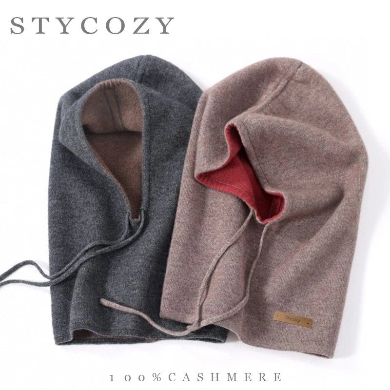 100% Cashmere Balaclava Hat For Both Men And Women Double-Sided Windproof&Warm Knitted Hat Couple Style Hat Integrated Scarf