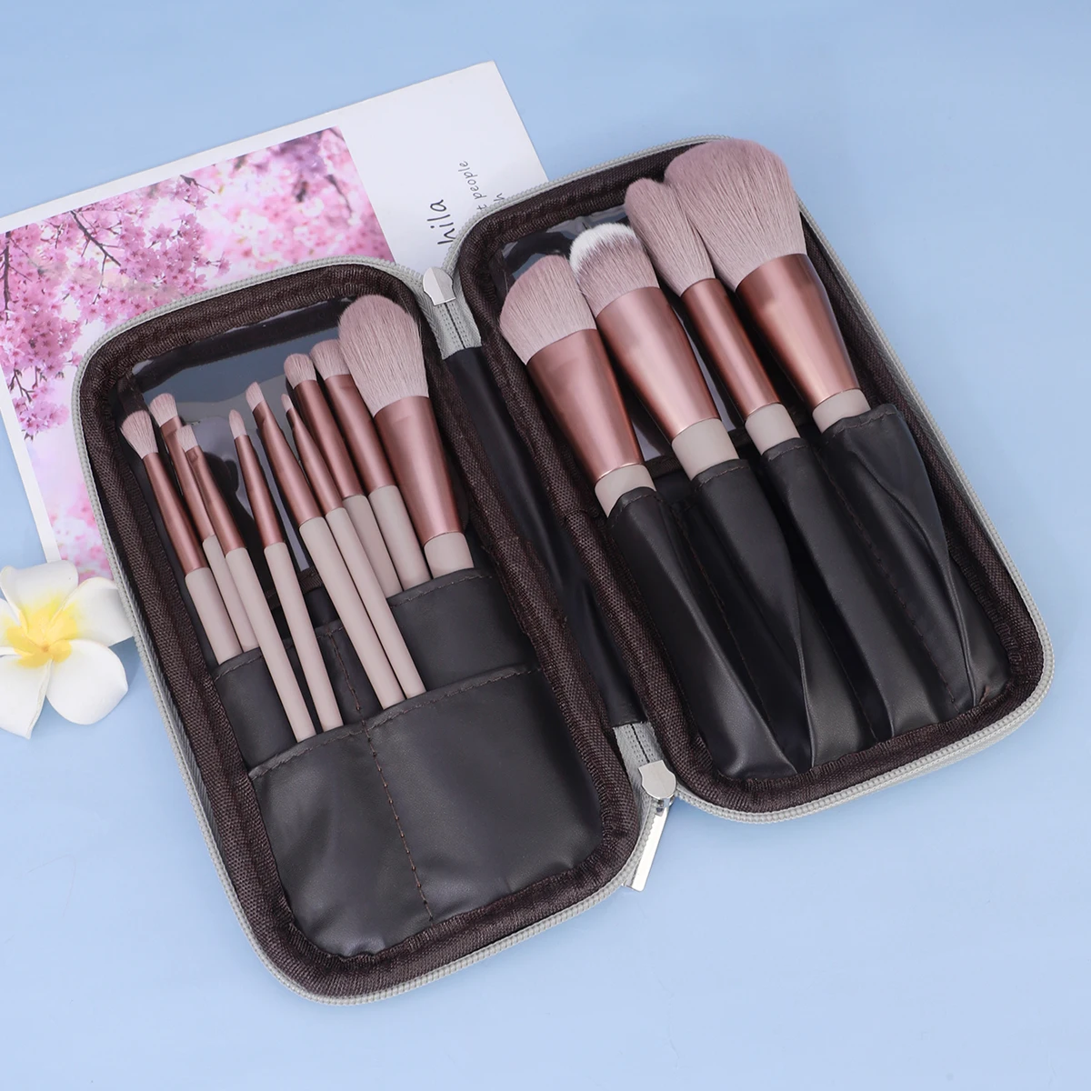 Juego de 13 Uds de brochas de maquillaje profesionales portátiles con bolsa de cosméticos, brocha Podwer para mezclar sombra de ojos, Kit de herramientas de belleza para maquillaje