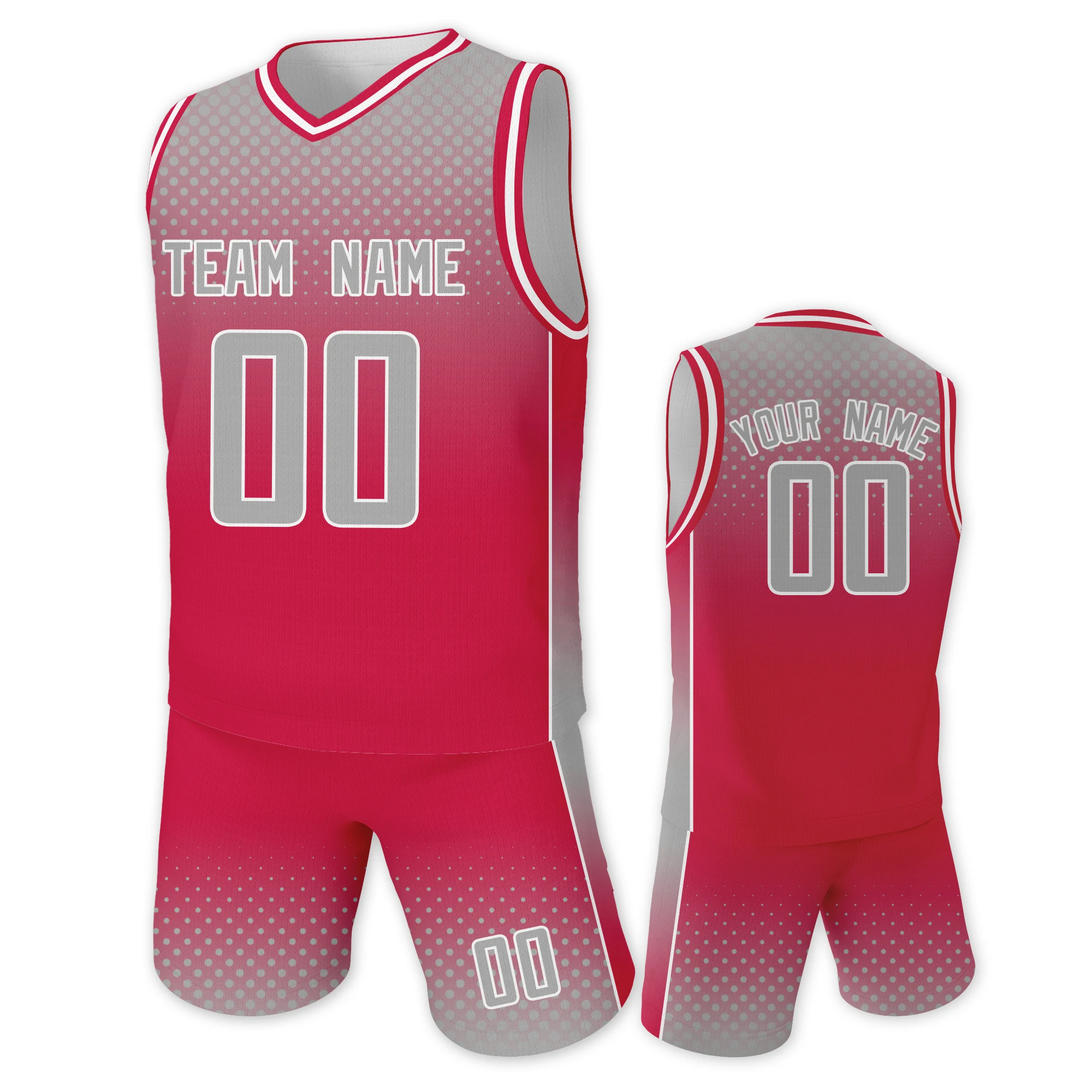 

Custom Gray Red Gradient Basketball Jersey Suit for Kids Personalized Team Name Number Basketball Uniforms Quick Dry Sportswear