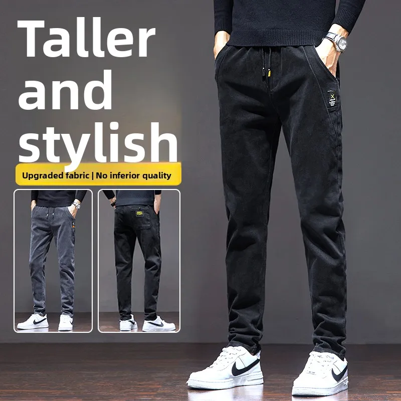 

Мужские прямые джинсы на весну-осень, новые, с эластичным поясом, облегающие, повседневные брюки из смесового хлопка и полиэстера, влагоотводящие