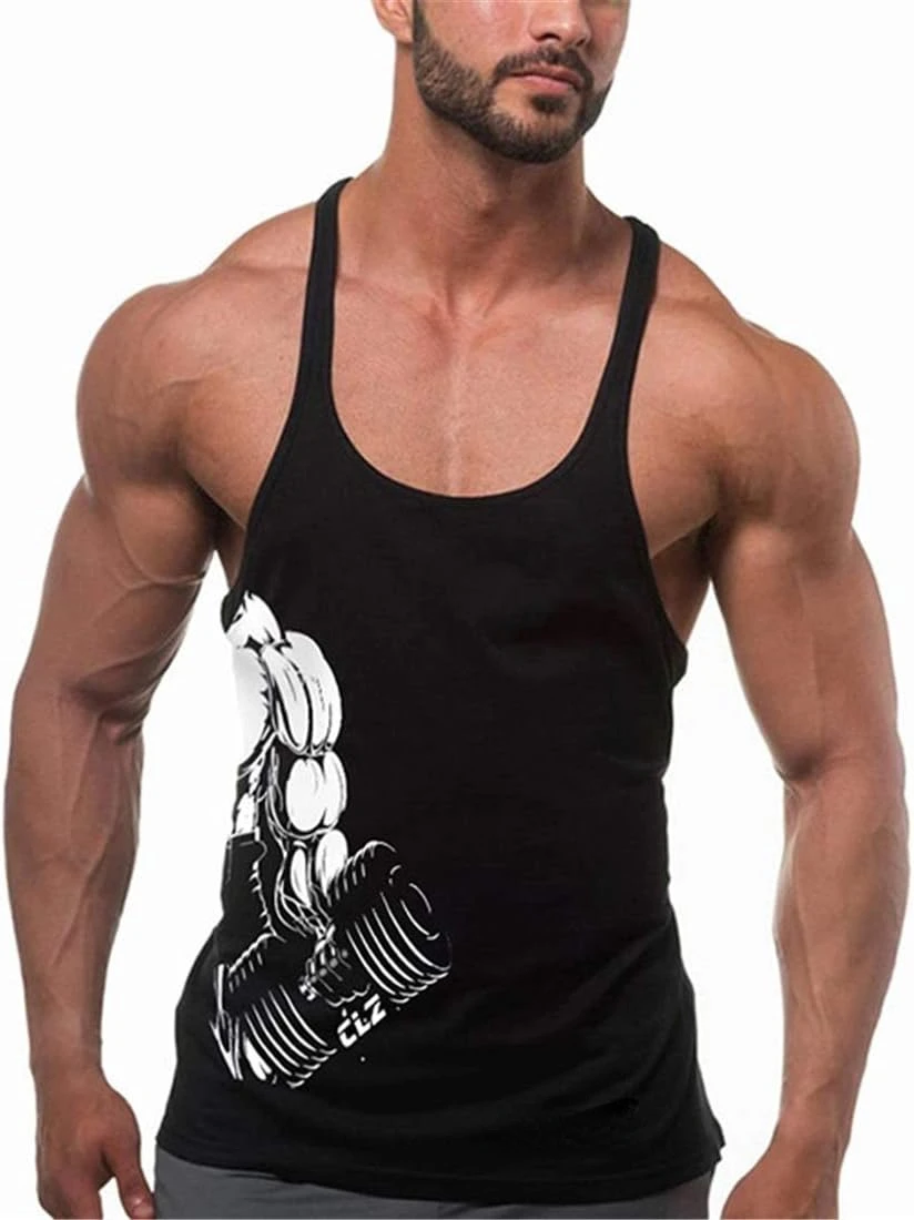 Men's Gym Stringer Tank Tops Y-Back Workout Muscle Tee Sleeveless Fitness Bodybuilding T Shirts