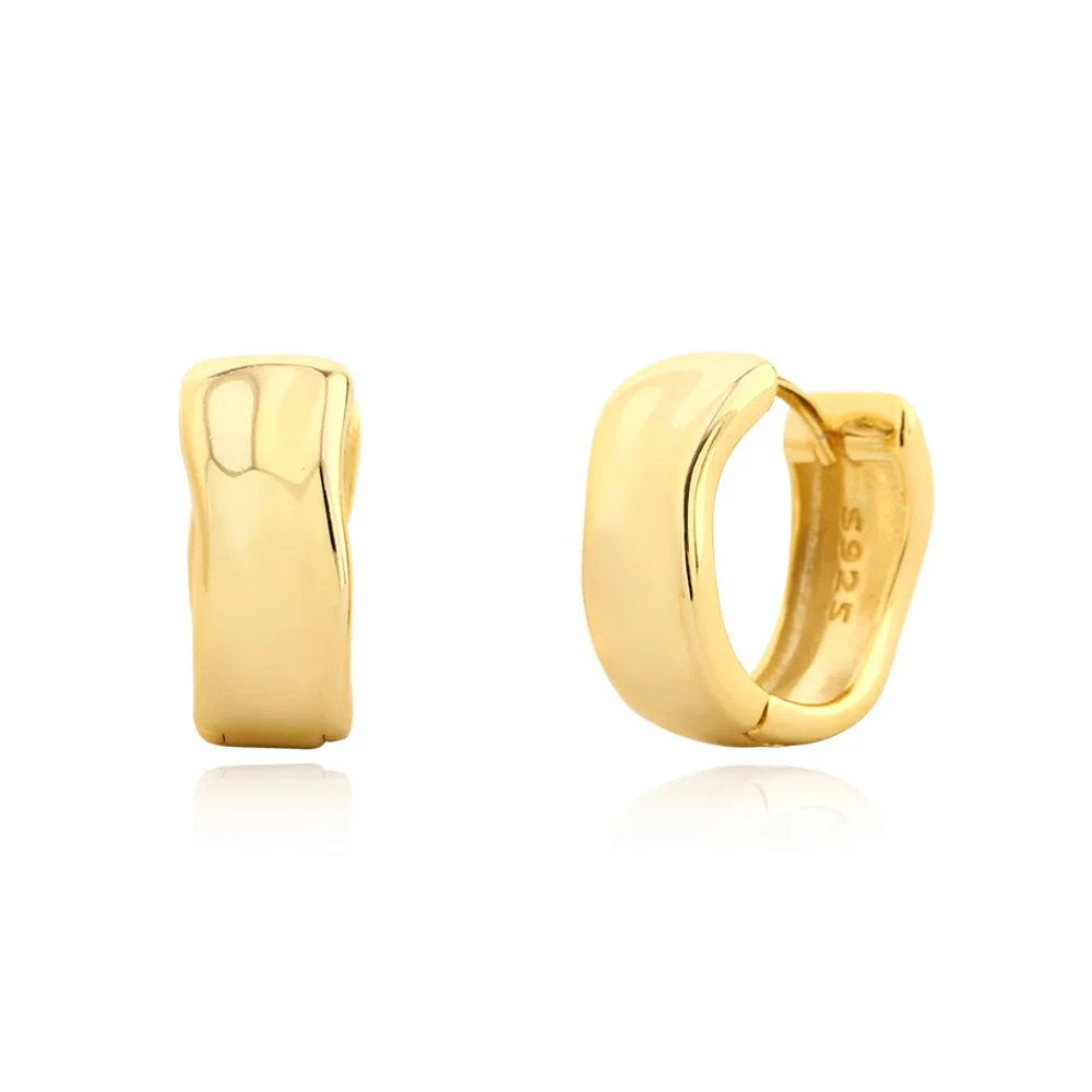 

CCFJOYAS Punk Rock 925 Sterling Silver Gloss Irregular Hoop Earrings for Unisex 10mm Gold Silver color Hoops Fine Jewelry