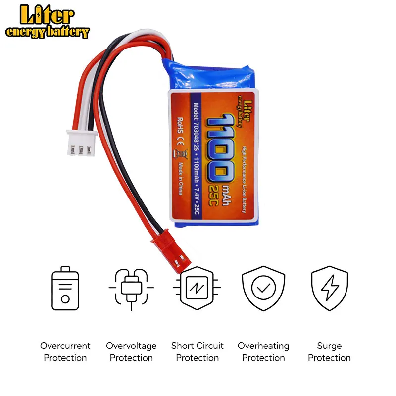 703048-2S 1100mAh 25C white and red plug 7.4V polymer lithium battery, multiple specifications available for selection