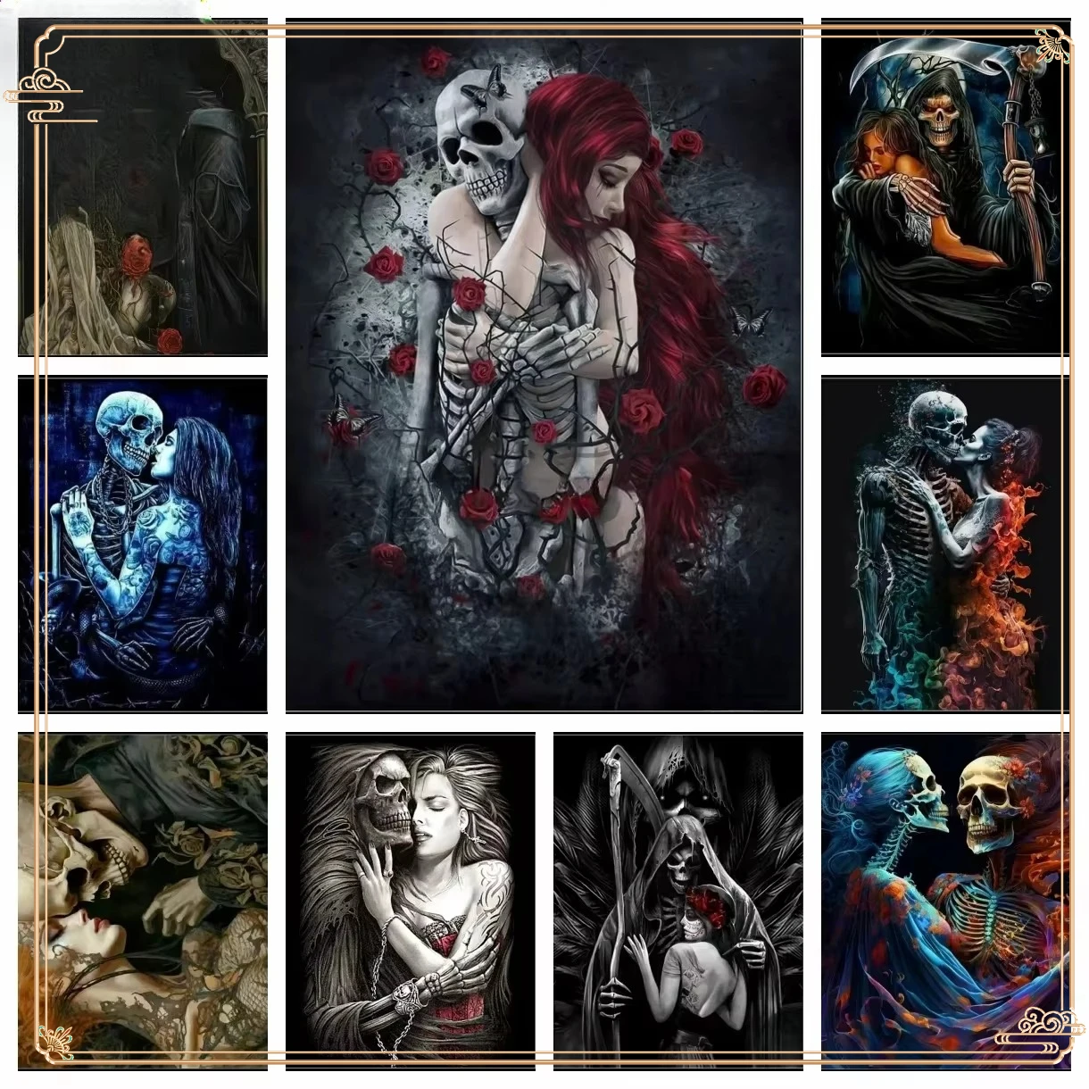 

Картина маслом по номерам Готический скелет Любовь Пара Украшение дома Картина Стена Спальня Декор комнаты Подарок Безрамный