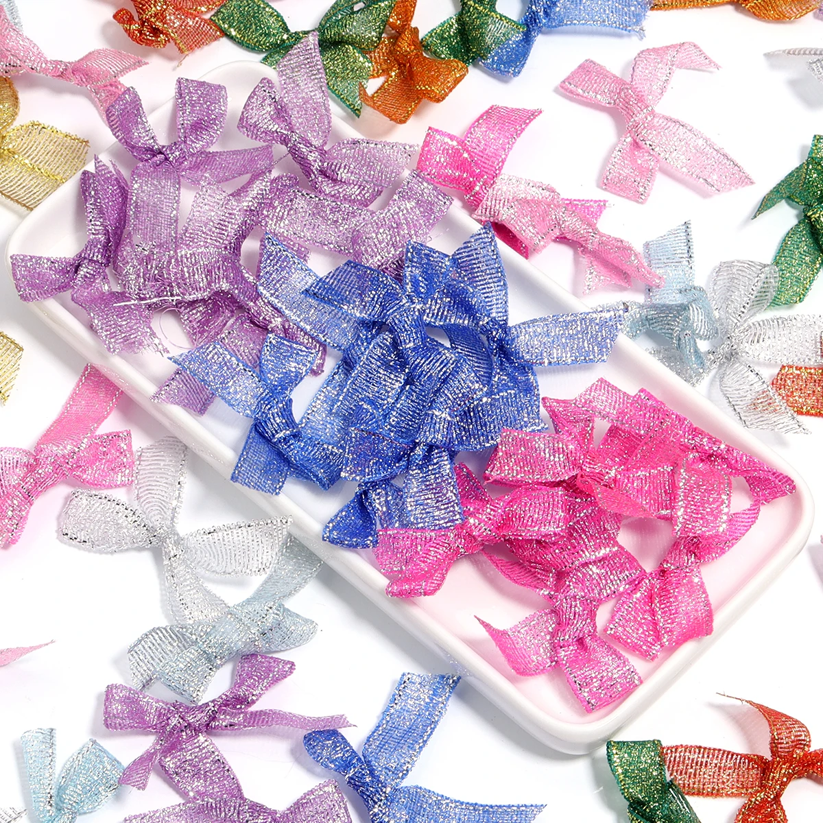 50pcs/lot of 4*3.5cm Glitter Satin Ribbon Bow Colorful Onion Bows For Wedding Party Gift Decor DIY Headwear Garment Accessorie