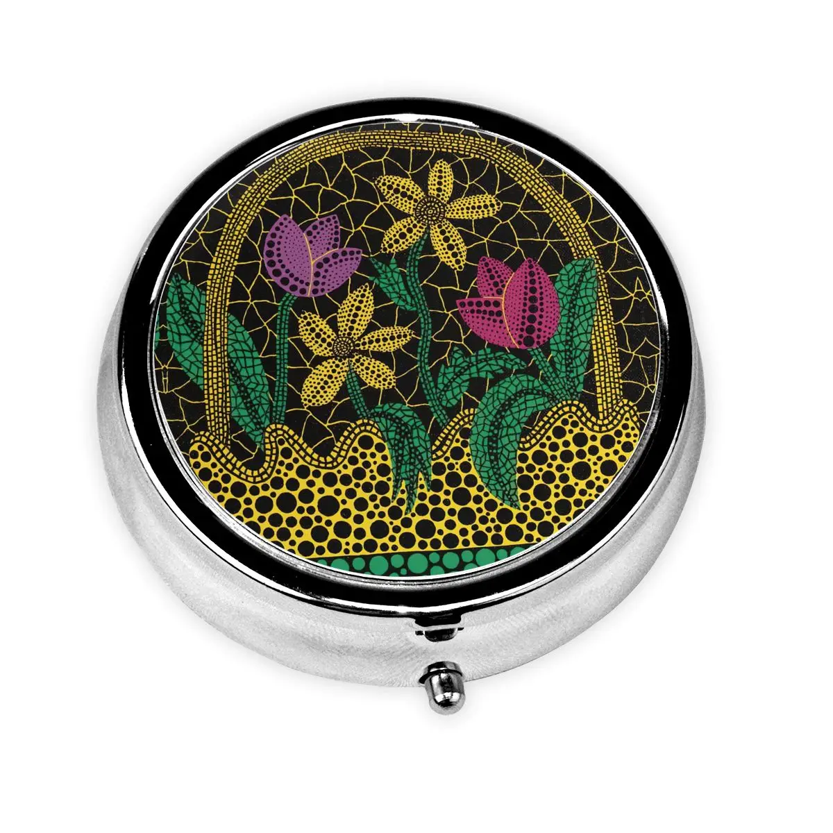 

Yayoi Kusama Small Portable Pill Cases for Purse Colorful Flower in Basket Medicine Storage Case Pill Box For Travel