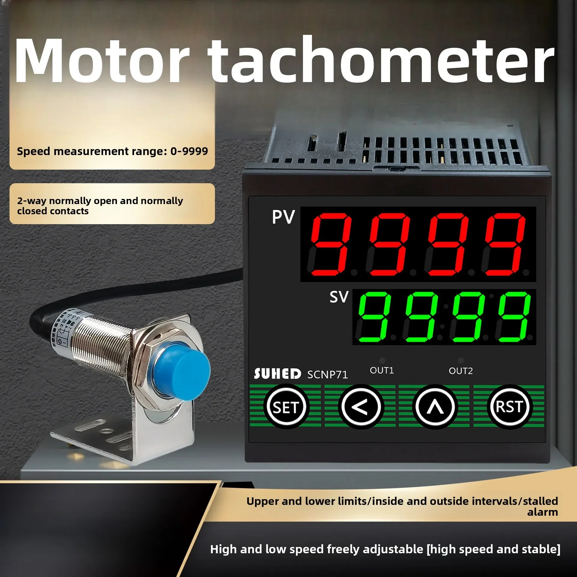 Stable Speed Measuring Instruments Tachometer Velocimeter Hall Sensor Display Linear Speed Measurement Control Alarm Motor Shaft