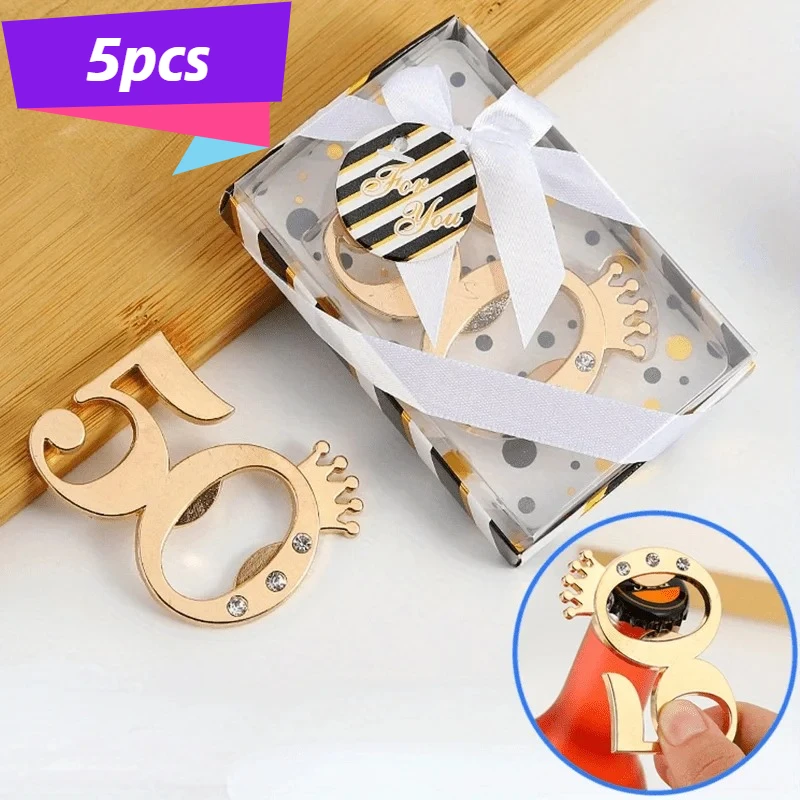 5PCS Crown Digital 50 Bottle Opener for 50th Birthday Alloy Beer Opener with Packing Box for Company Bar Celebration Souvenirs
