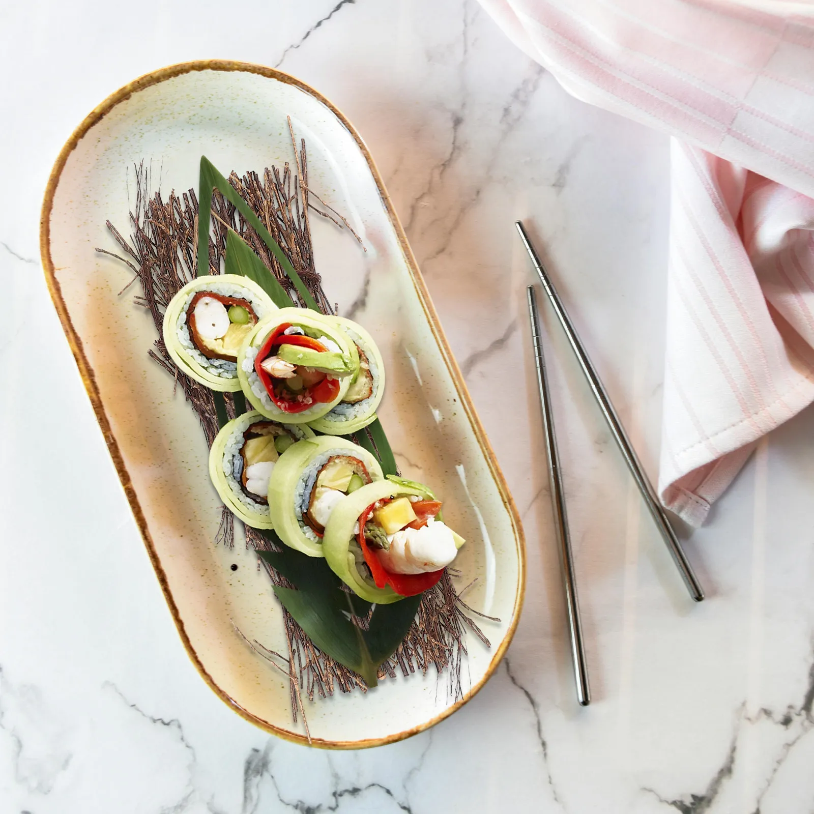 6Pcs Sushi Serving Tray Bamboo Fence Japanese Food Decor Sashimi Display Tabletop Styling Prop Tough Aesthetic
