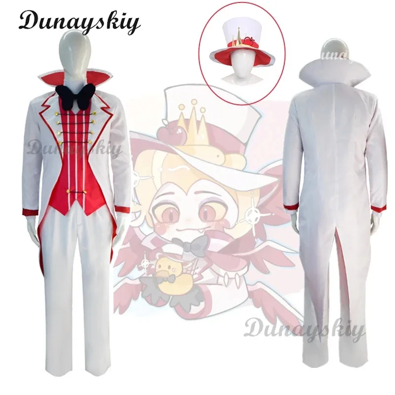 Hazbin Lucifer Cosplay Anime Hotel Morningstar Cosplay disfraz peluca traje blanco diablo infierno fiesta de Halloween disfraz de hombres adultos