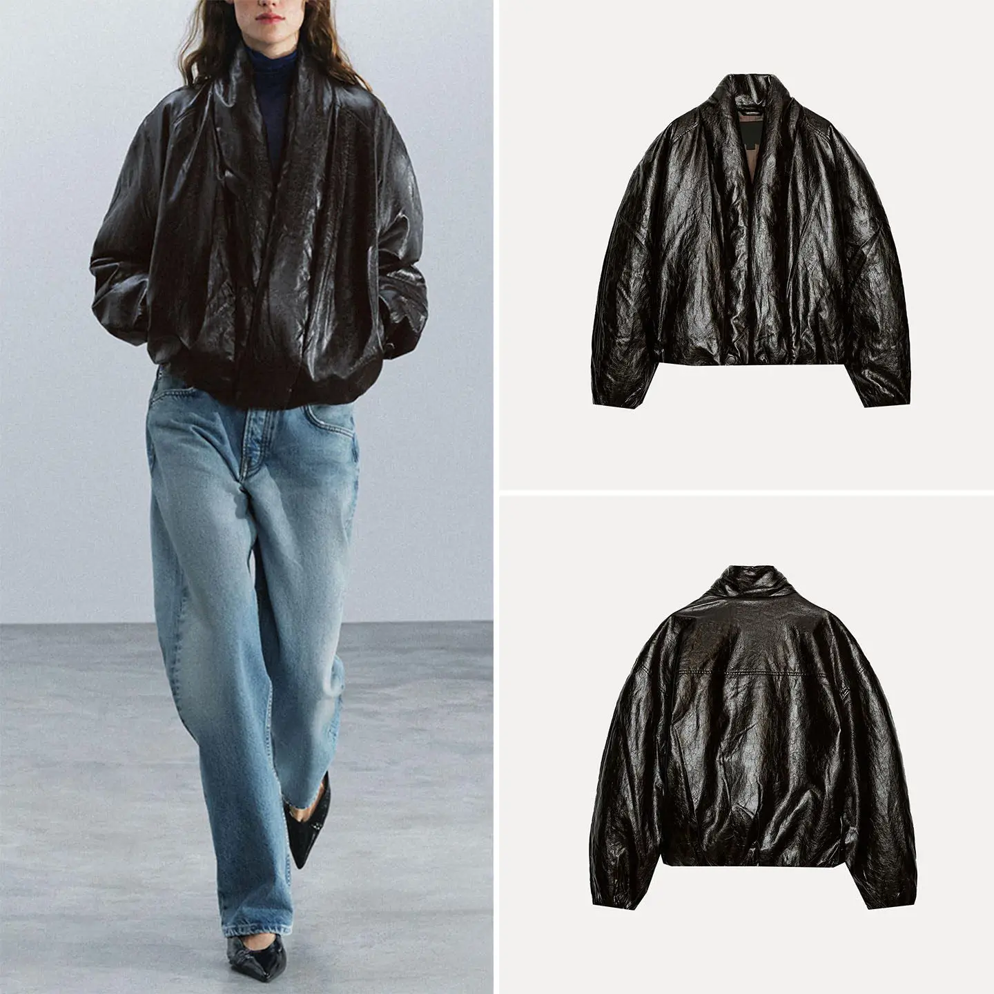 Fashionable Casual Long Sleeve V-Neck Double-Breasted Jacket Women's Autumn Wear ZADATA Loose Fit Other Material 100%