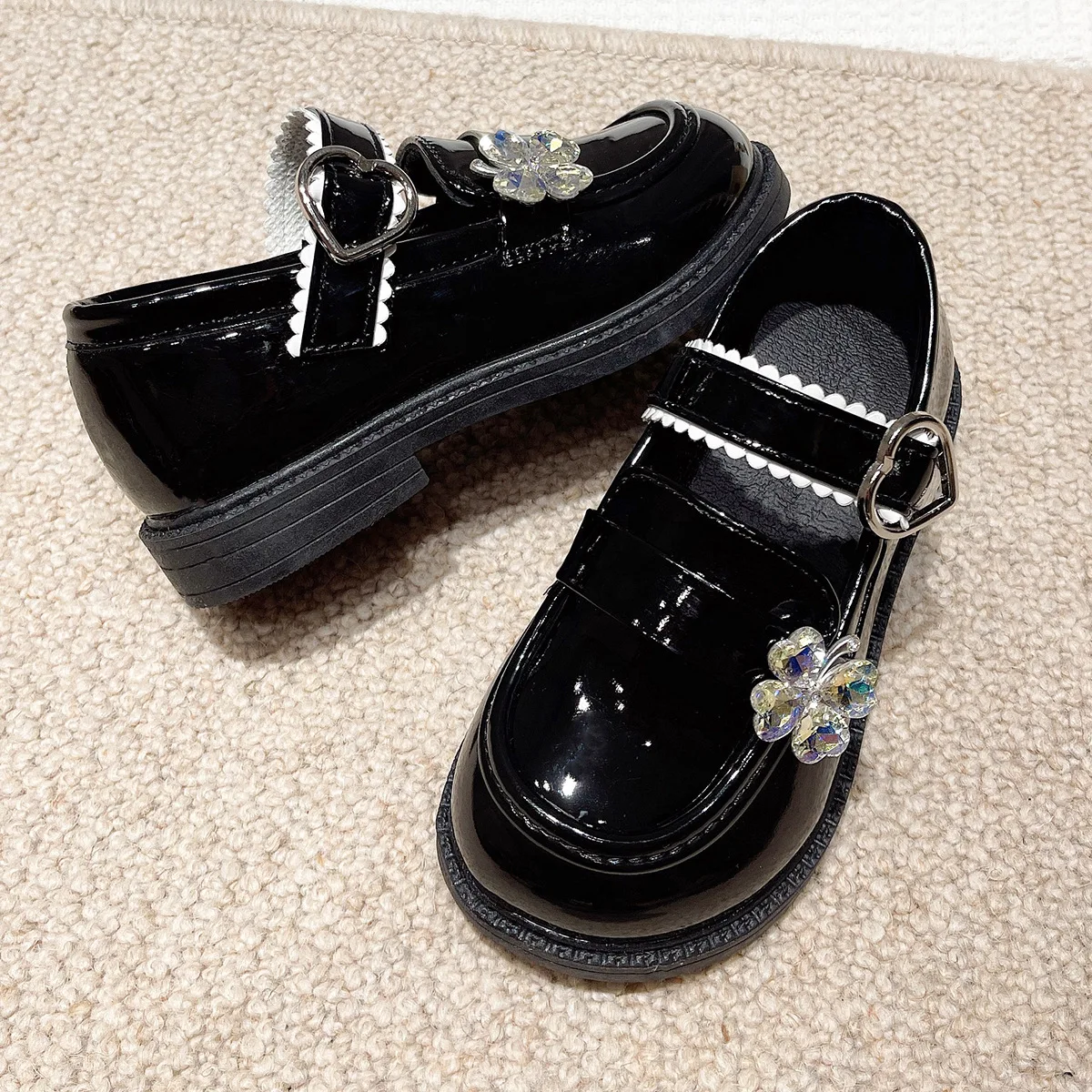 2026 New Children Leather Shoes for Autumn Black Elegant Girl's Mary Janes Chunky Hook-loop Beautiful Comfy Kids Shoe 24-34
