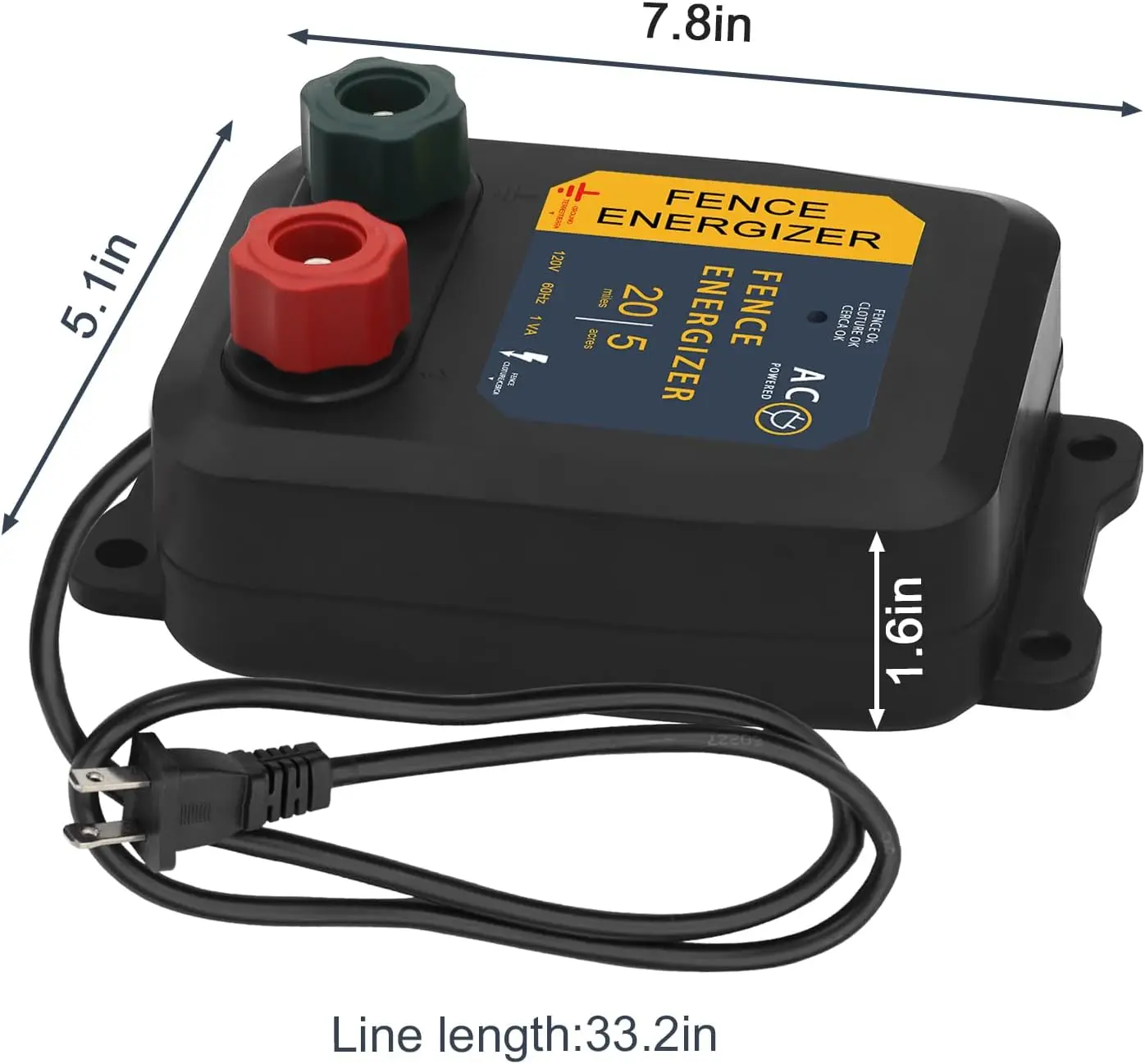 White Electric Fence Energizer for 5 Miles/ 20 Acres - AC Powered and Effective for Intrusion Prevention
