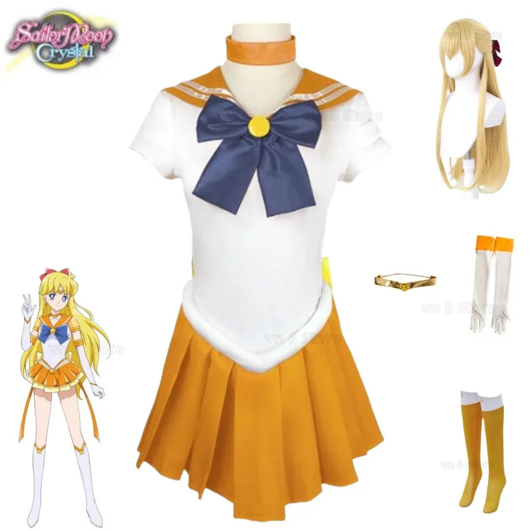 

Anime Aino Minako Cosplay Costume Sailor Venus Wig Sailor Uniform Outfit Halloween for Child and Women Cosplay Costume