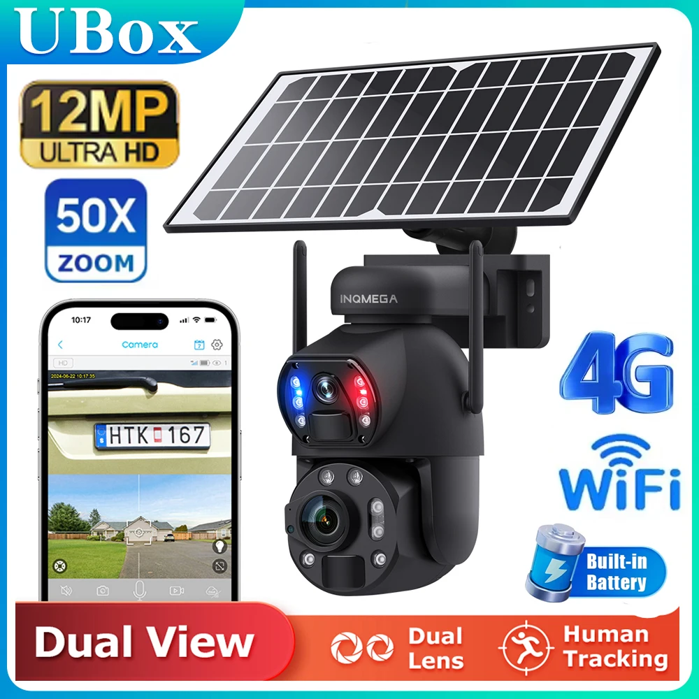 INQMEGA 12MP 50X Solar Camera with Wifi/4G, Support Human Detection and Color Night Vision Monitoring, 10PC Customized Logo