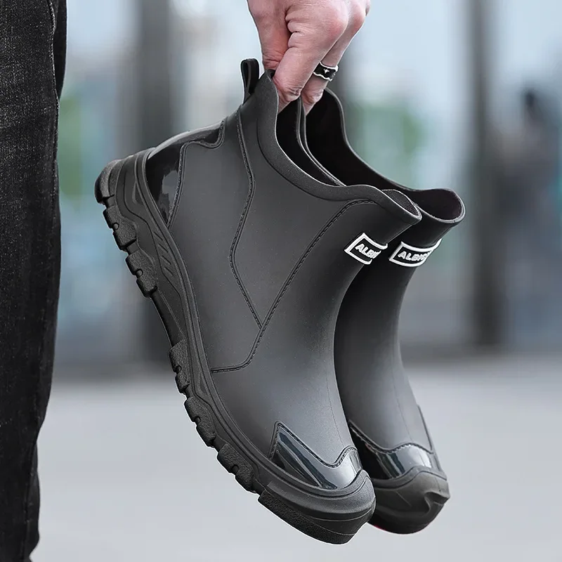 Men\'s Rain Boots Waterproof Boots Outdoor Non-slip Casual Ankle Boots Hiking Fishing Water Shoes Work Lightweight Rubber Boot