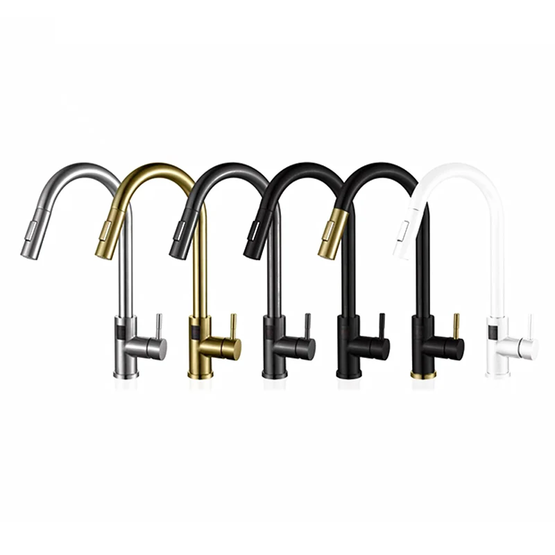 صنبور المطبخ الذكي الفولاذ المقاوم للصدأ صنبور المطبخ الحديث النحاس سحب ما يخرج شاشة ديجيتال بدون لمس خلاط المطبخ بالوعة الحنفية