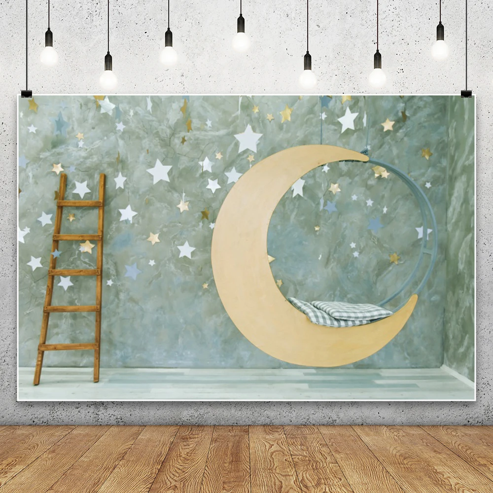 

Moon Photography Backdrop Blue Starry Sky Newborn Baby Shower Birthday Party Kids Art Portrait Photocall Background Decor Props