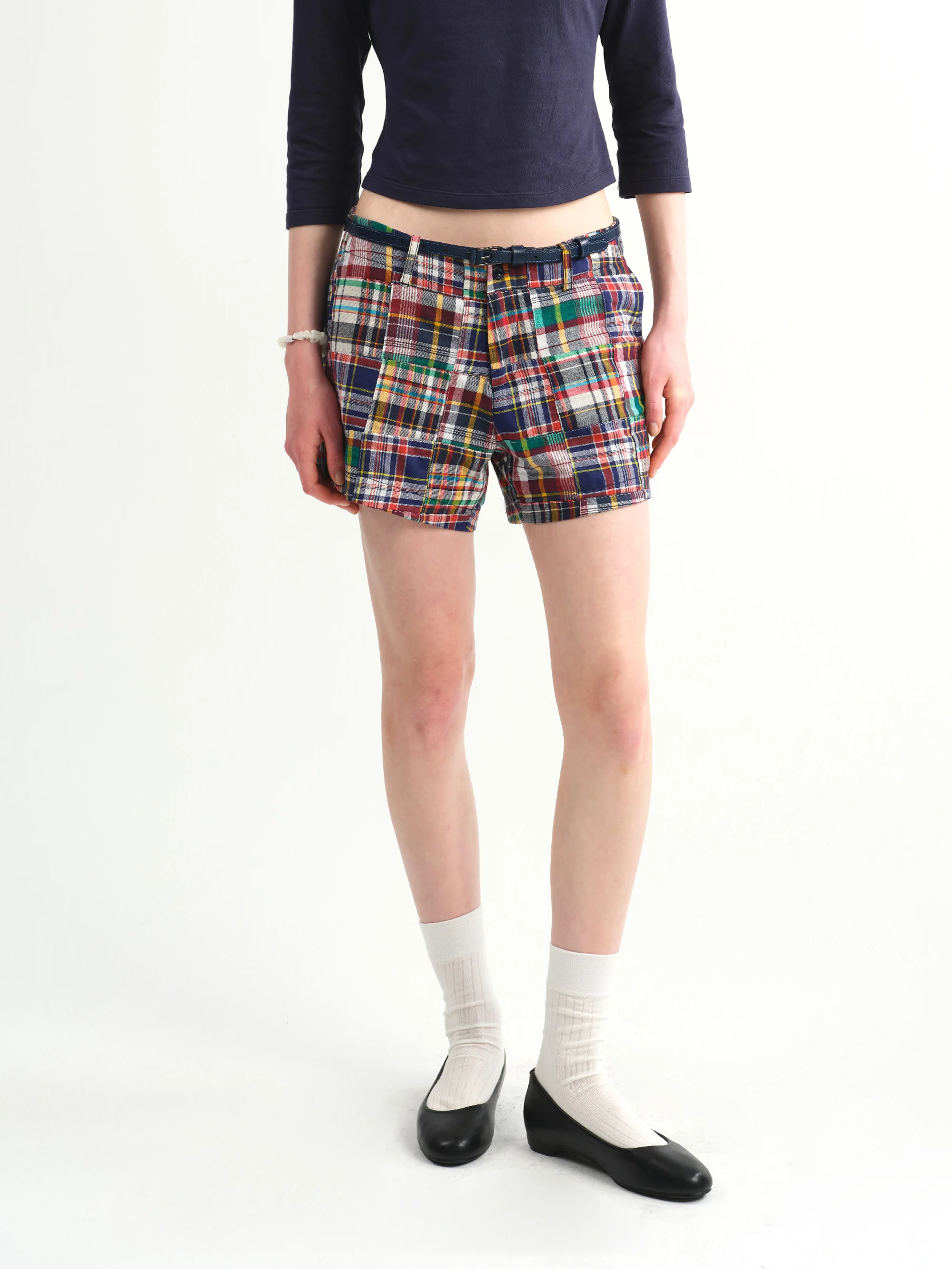 

Low Waist Patchwork Grid Pattern Shorts Laugh out Loud Cotton Straight Leg Pants mid Low Waist Ladies Fashion Spring Season