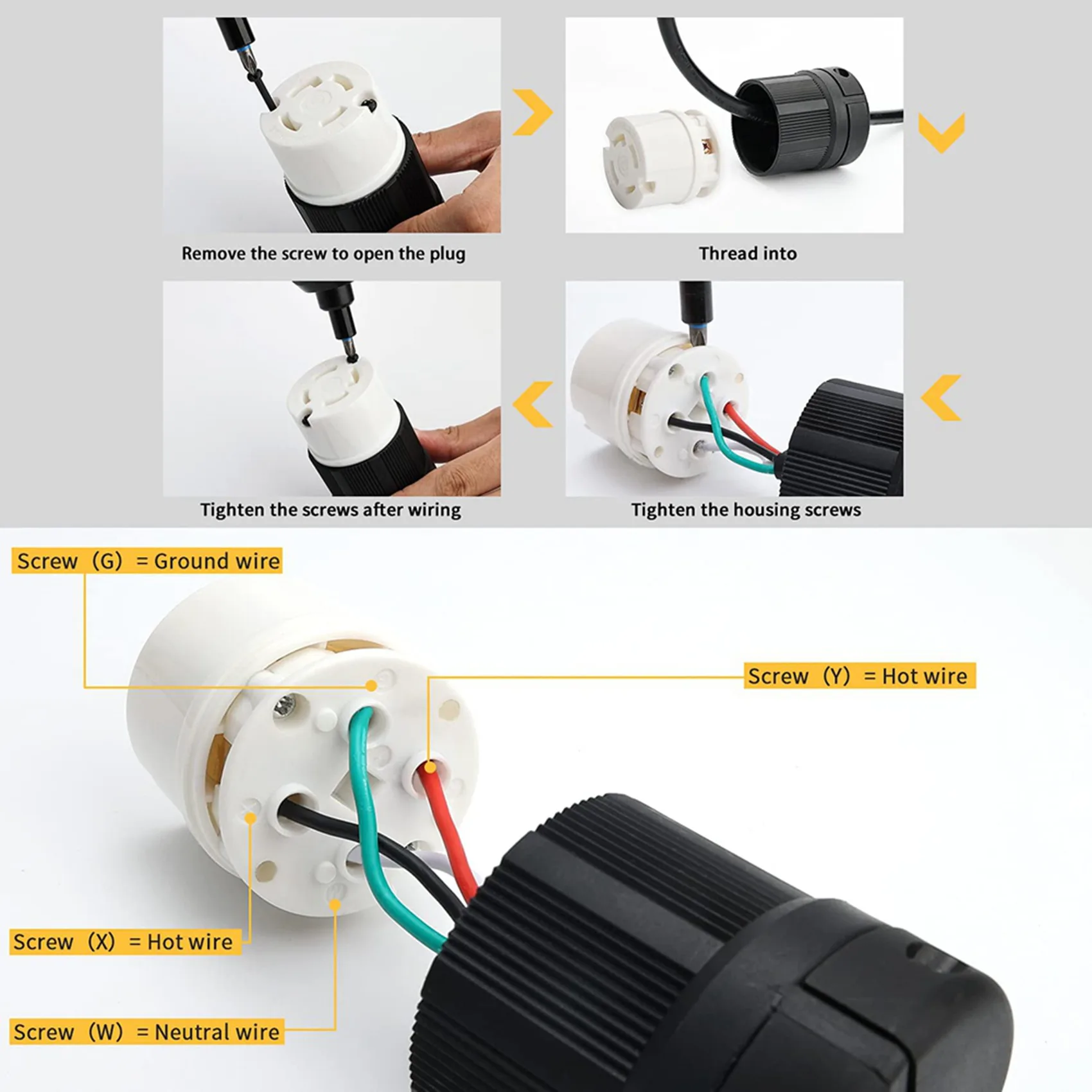 

Новинка 2025 года: Горячая модель 2X 30A с блокировкой, вилка/разъем для генератора, NEMA L14-30P и L14-30C, 125/250В, 3-полюсный, 4-проводный, с заземлением