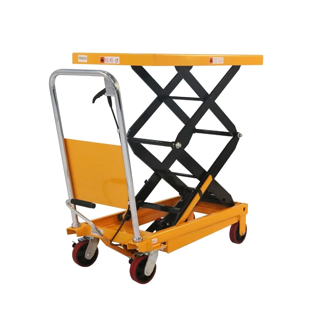 Meja Angkat Hidrolik, Kapasitas 770 lbs Tinggi Angkat 51 inci, Meja Angkat Gunting Ganda dengan 4 Roda dan Pelindung Belakang Pengaman