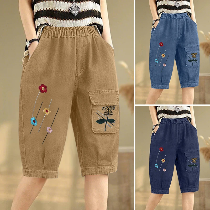 ZANZEA 女性ファッションデニムロングパンツ 2026 カジュアルルーズ弾性ウエストポケットズボン花柄プリント韓国ボトムスストリートウェア