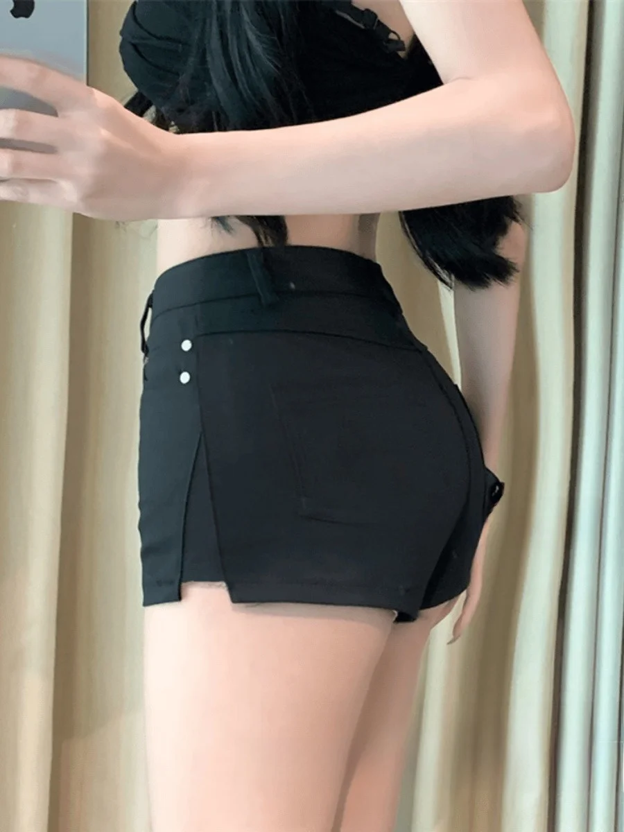 

High Waist A-Line Short Shorts Women's Casual Elastic Slimming Black High Waist Shorts Summer High Waist Hot Pants Washed Denim