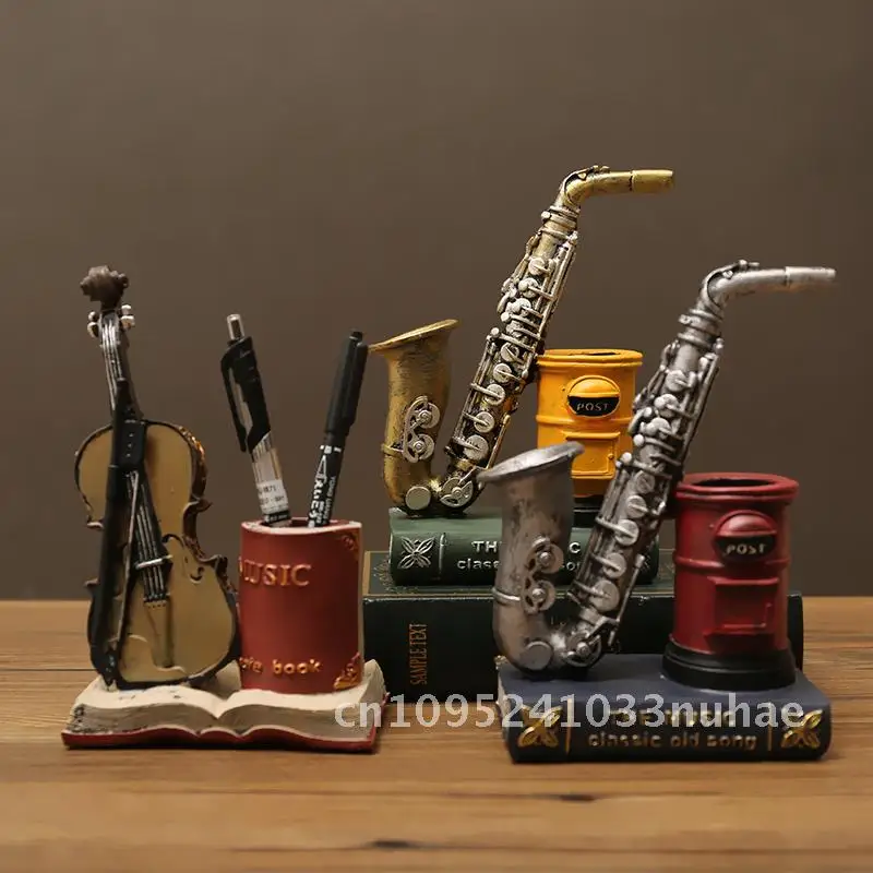 

Vintage Creative Pen Cage Light Luxury Desktop Decorations European Style Birthday Gift Decoration Violin Ornaments