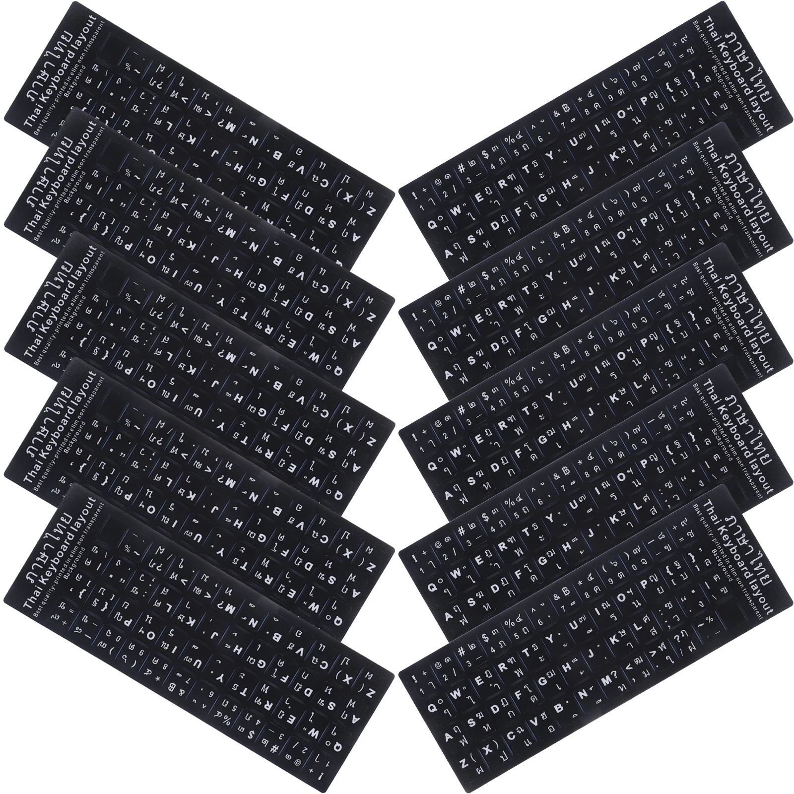 

10pcs Thai Keyboard Stickers PVC Laptop Covers Desktop Protector Black Skin Replacement Universal Foreign Language Computer