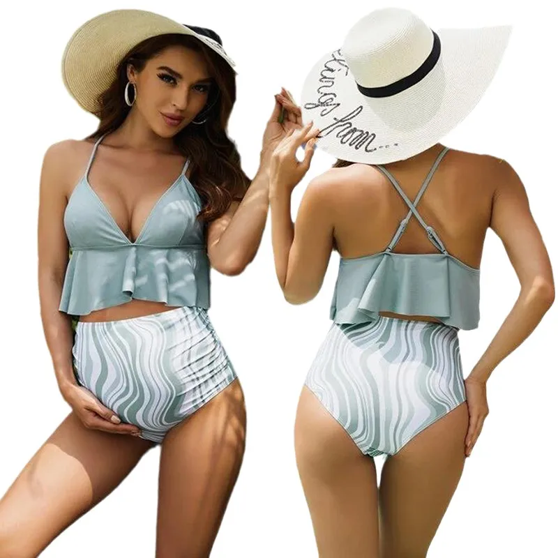 

Plus Size Maternity Women's Two-piece Swimsuit 2023 Summer Print Halter Swimwear Bikinis Pregnant Bathing Suit Premama Clothing