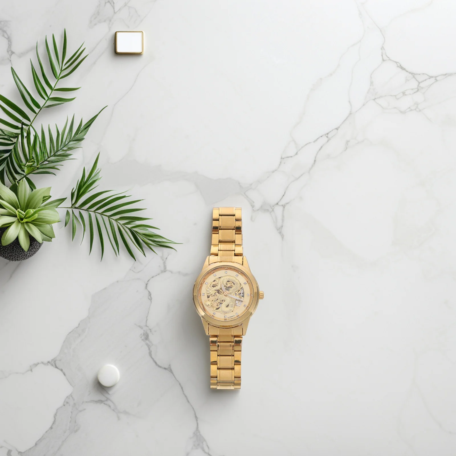 

Elegant Men's Waterproof Watch Stainless Quartz Movement Hollow-Out Design Wrist Watch for Business Gift