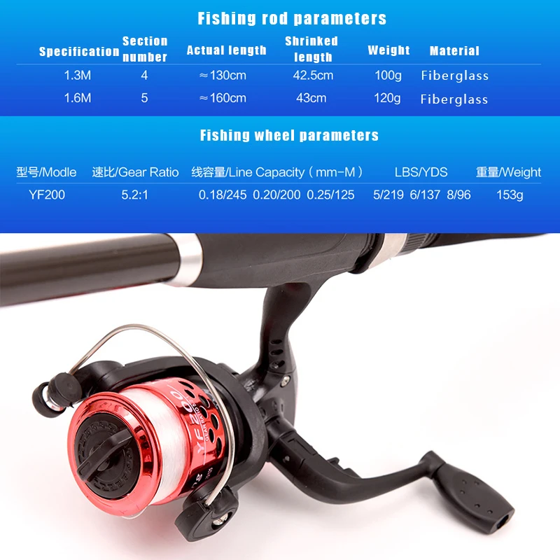 New Fishing Rod Full Kits 1.3M/1.6M Telescopic Sea and Spinning Reel Baits Lure Set Travel Fishing Gear Accessories Bag Beginner