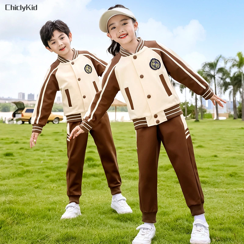 Children School Uniform Girls Baseball Jacket Polo Shirt Pants Skirts Boy British Sport Outfit Kids Toddler Students Clothes Set