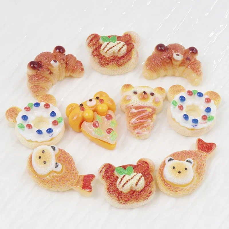 10/100Pcs Resin Food Play Pizza Bread Flat Back Cabochons Scrapbook DIY Hair Clips Craft Decoration Accessories Keychains