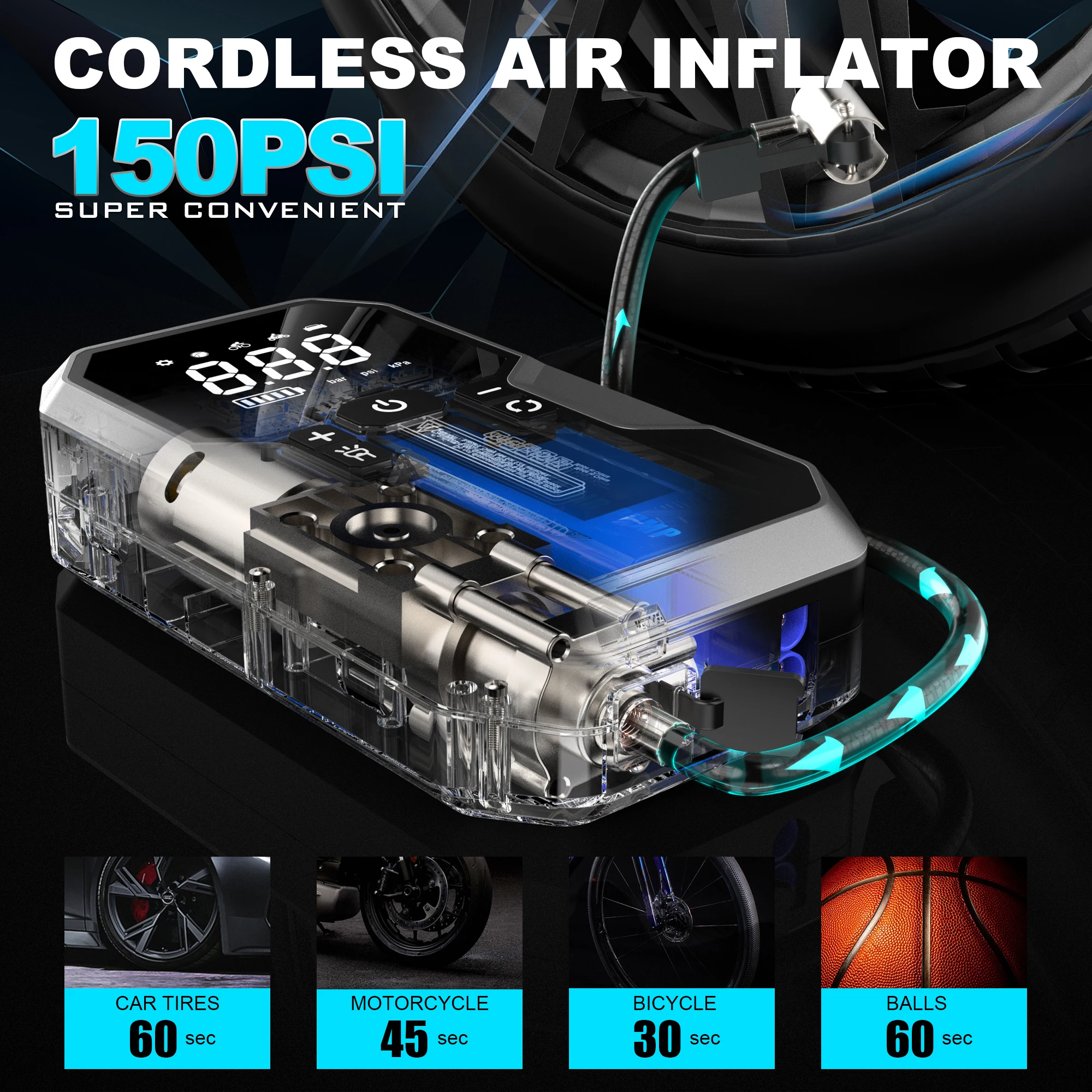 Portable 20000mAh Lithium Ion Car Jump Starter 12V 4000A Emergency Motorcycle/Truck Booster Pack LED Light 150PSI Air Pump Power