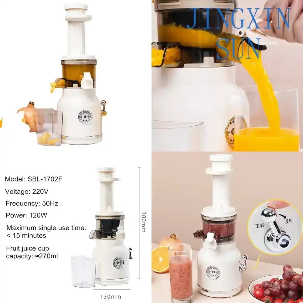 Mini Portable Electric Full-Automatic Juicer for Residue Juice Separation 3D Printed White Stainless Steel for Home Kitchen