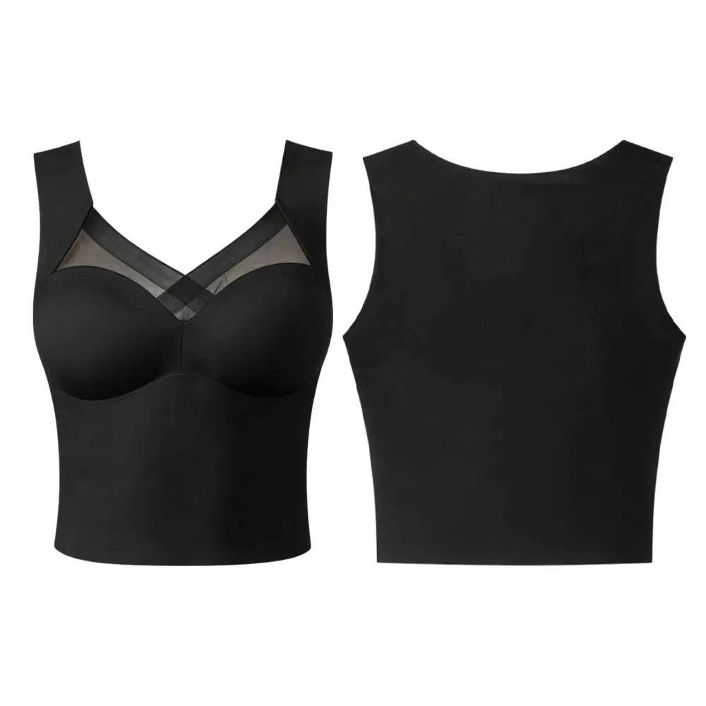 Wireless Seamless Built-in Pads Bra V-neck Push-Up Underwear for Women Sleeveless Ladies' Vest Running