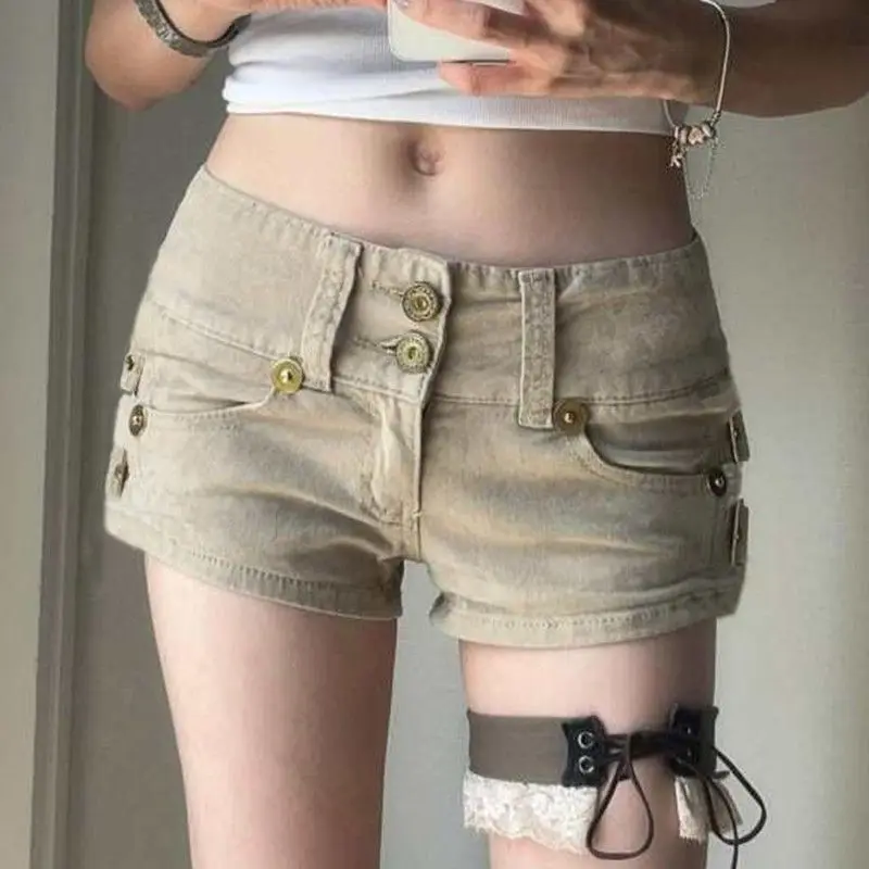 

American Style Low Waisted Button Denim Shorts Y2k Street Vintage Sexy Shorts for Women 2025 Summer New Hot Short Pants