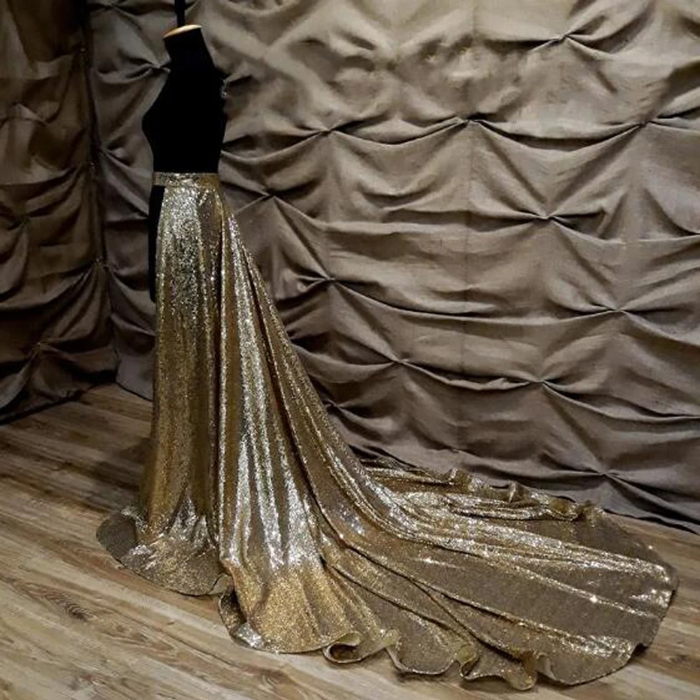 

Bride Gold Sequins Train Skirt Detachable Bride Skirt Separable Train Dress Black Glitter Wedding Dress Removable A-line Skirt